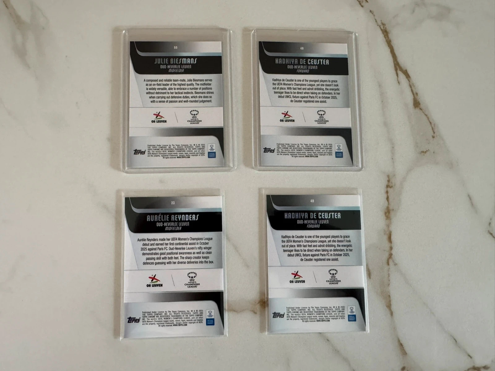 Lote de 4 cartões Topps chrome para colecionar futebol feminino Leven De Cuester Reynders novo – photo 2